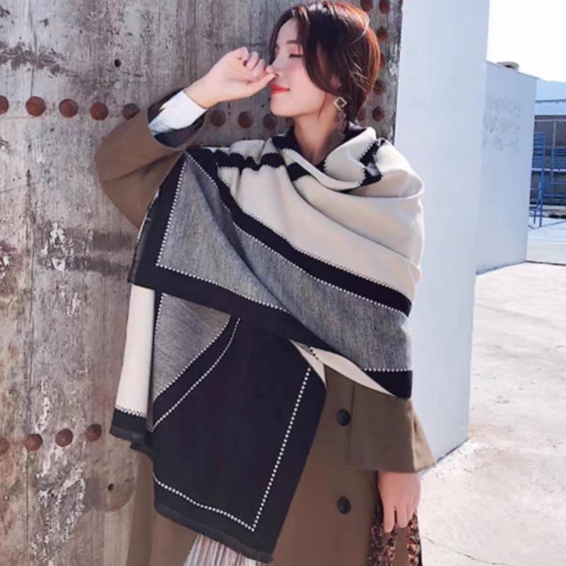 韩版新款两用围巾秋冬百搭双面围巾秋冬季冬款女孩