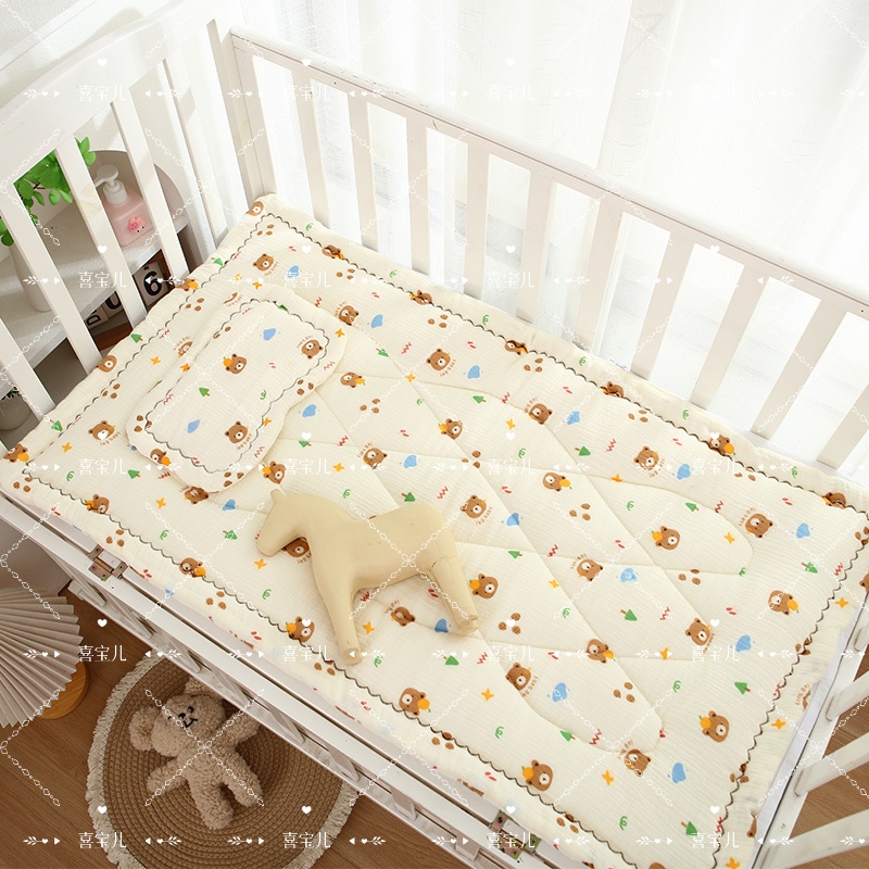 新生儿纯棉纱布褥子可机洗手洗棉花夹棉透气小尺寸宝宝四季通用