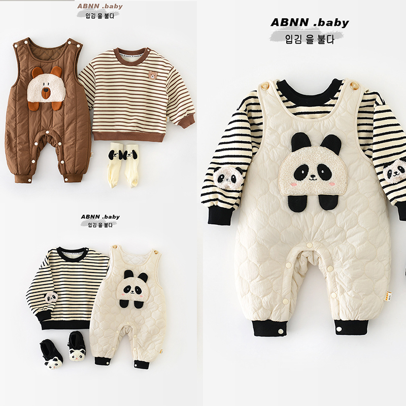 abnn儿童冬季新款背带裤男童绗棉保暖可开档连体裤婴儿可爱外穿