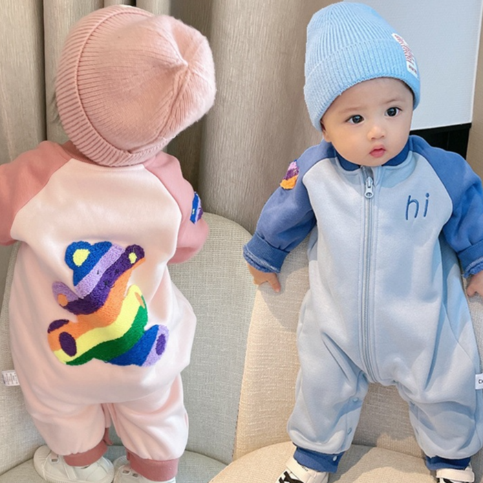 abnn新生婴儿保暖连体衣服男女宝宝哈衣外穿加绒外出爬服秋冬