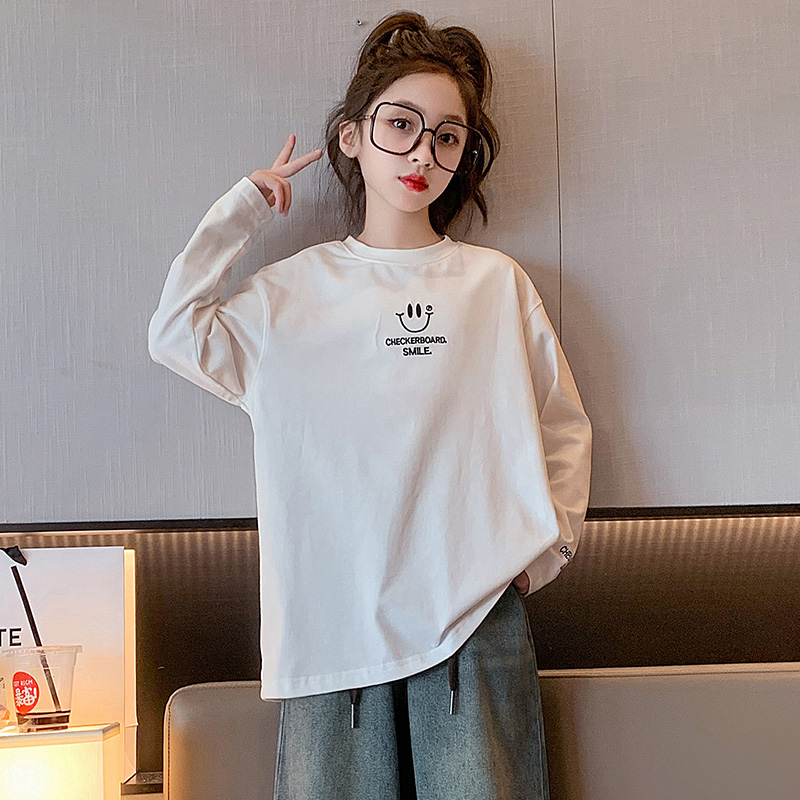 女大童秋装t恤长袖打底衫2025新款青少年宽松休闲内搭上衣百搭潮T