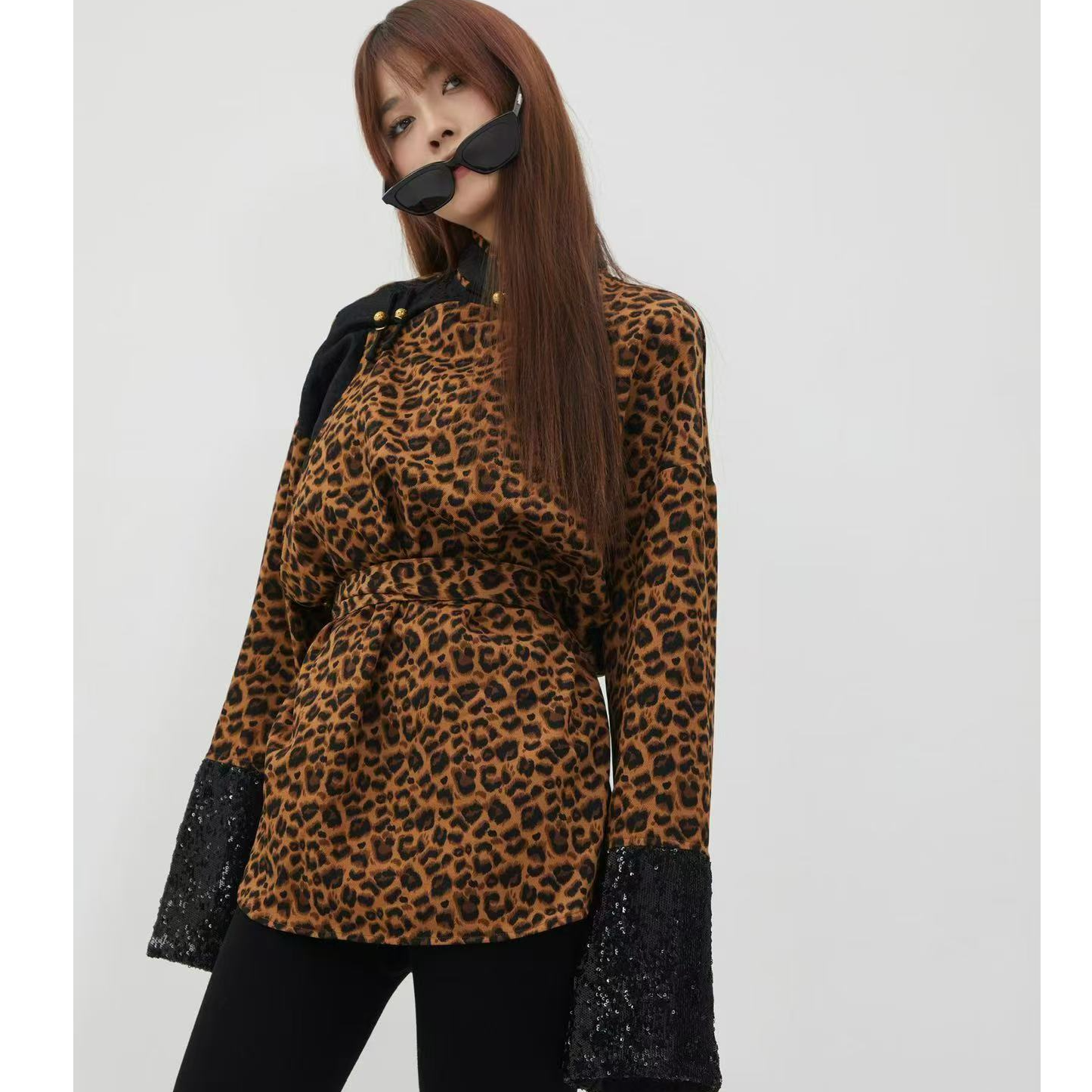 【卓日雅】9911民族风原创设计款改良蒙古服饰豹纹外套（带图片腰带）