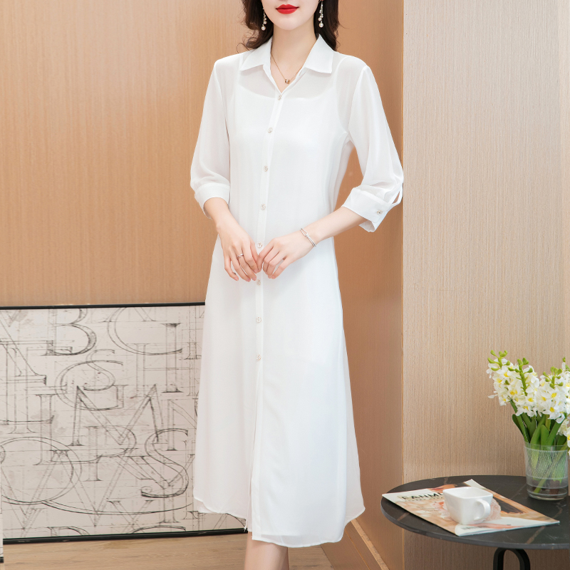 雪纺风衣外套女气质长袖白色洋气时尚夏季中长款外搭开衫显瘦外披