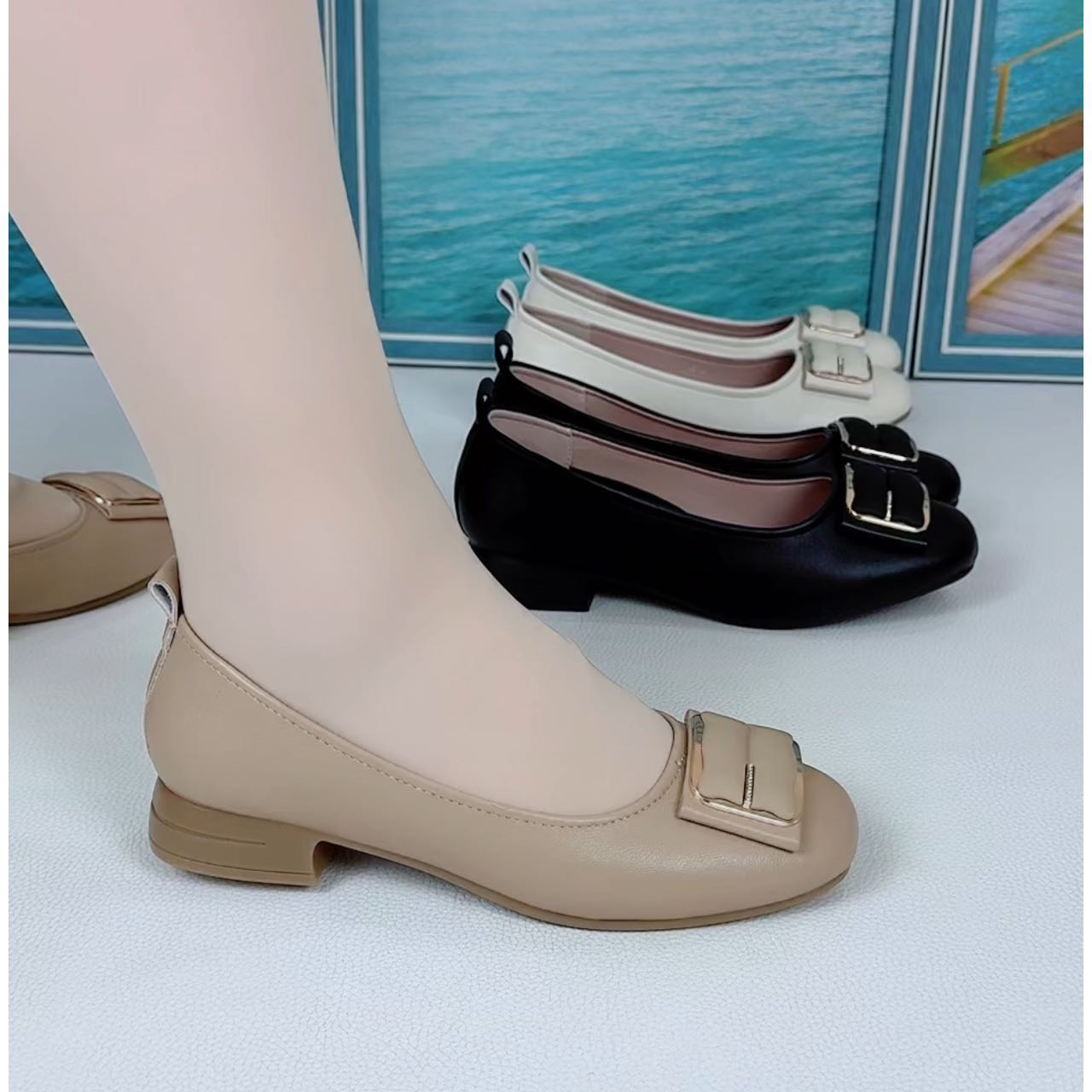 2025新款韩版修身低跟软底软面妈妈鞋7383