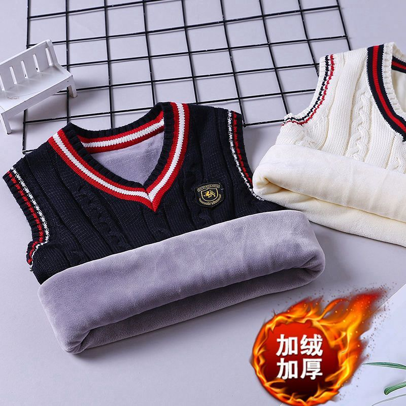 秋冬校服马甲毛线毛衣男女小中大童宝宝背心保暖毛衣针织马甲坎肩