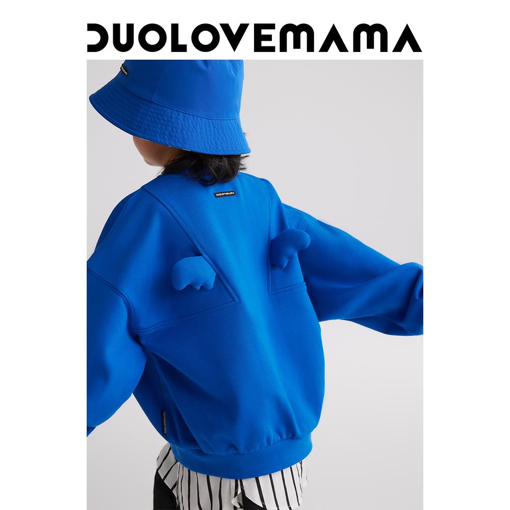 DUOLOVEMAMA 刺绣立体小翅膀圆领套头男女儿童卫衣春装