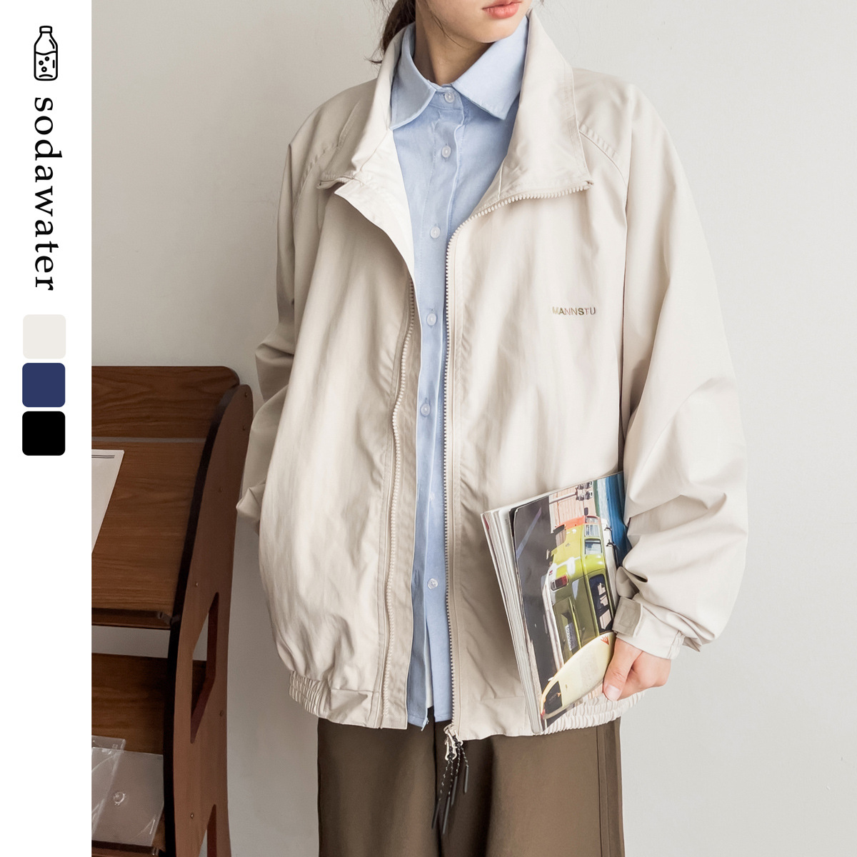 苏打汽水工作室春季时尚潮流刺绣夹克日系男女款青春休闲百搭外套