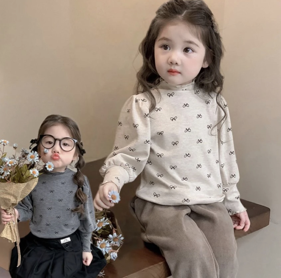 女童泡泡袖打底衫秋冬2025新款儿童洋气宝宝一体绒加厚冬装内搭