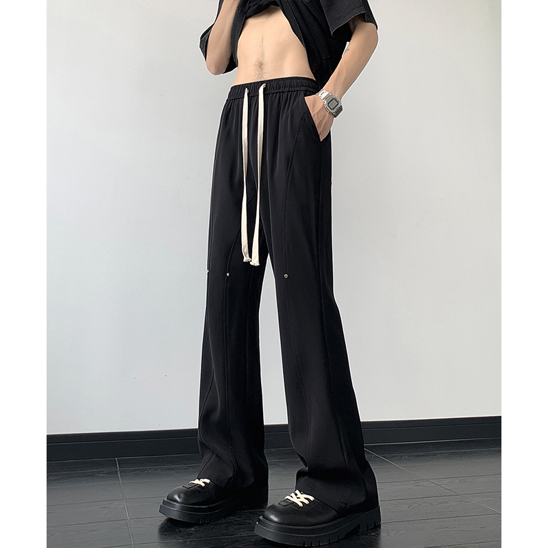 抽绳冰丝西裤男款痞帅高级感垂感直筒微喇叭休闲裤cleanfit西装裤