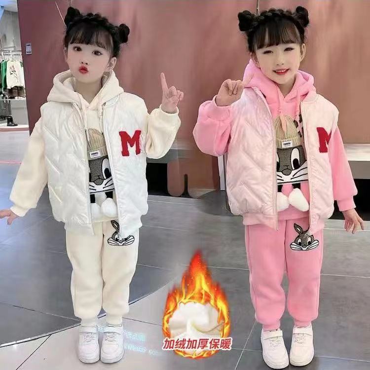 女童卫衣三件套2023秋装新款时髦洋气儿童秋冬装女孩加绒加厚套装