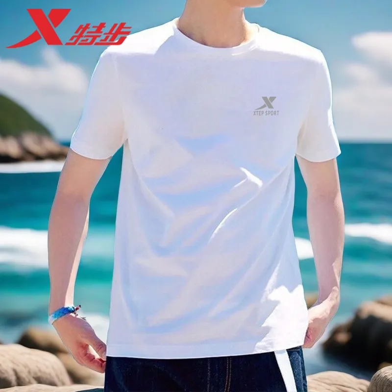 特步圆领短袖男t恤夏季新款正品宽松透气速干健身服官网正品男装