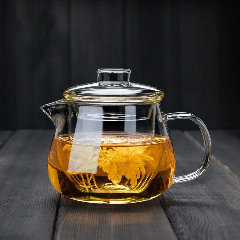 玻璃茶壶加厚耐高温小花茶壶过滤茶水分离泡茶壶家用单壶企鹅茶杯