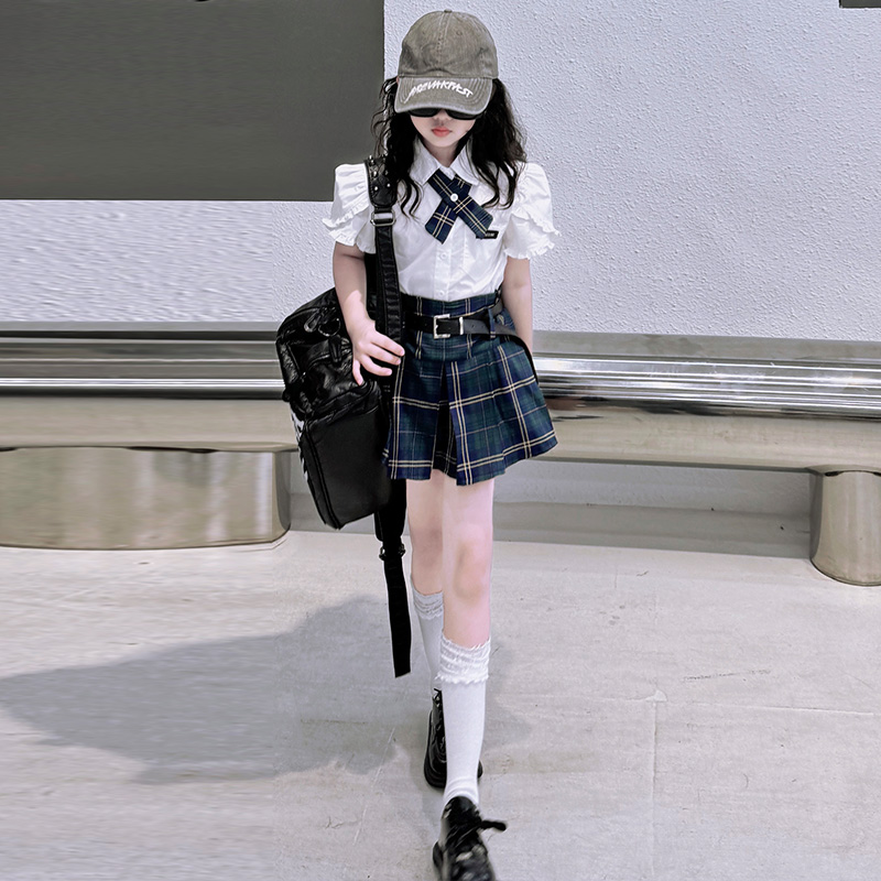 女童jk裙子套装夏季2024新款时髦女孩夏装学院风韩版儿童gk百褶裙