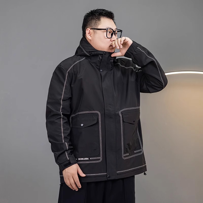 冬款加棉冲锋衣外套加肥加大宽松潮牌男士加绒防风夹克2270