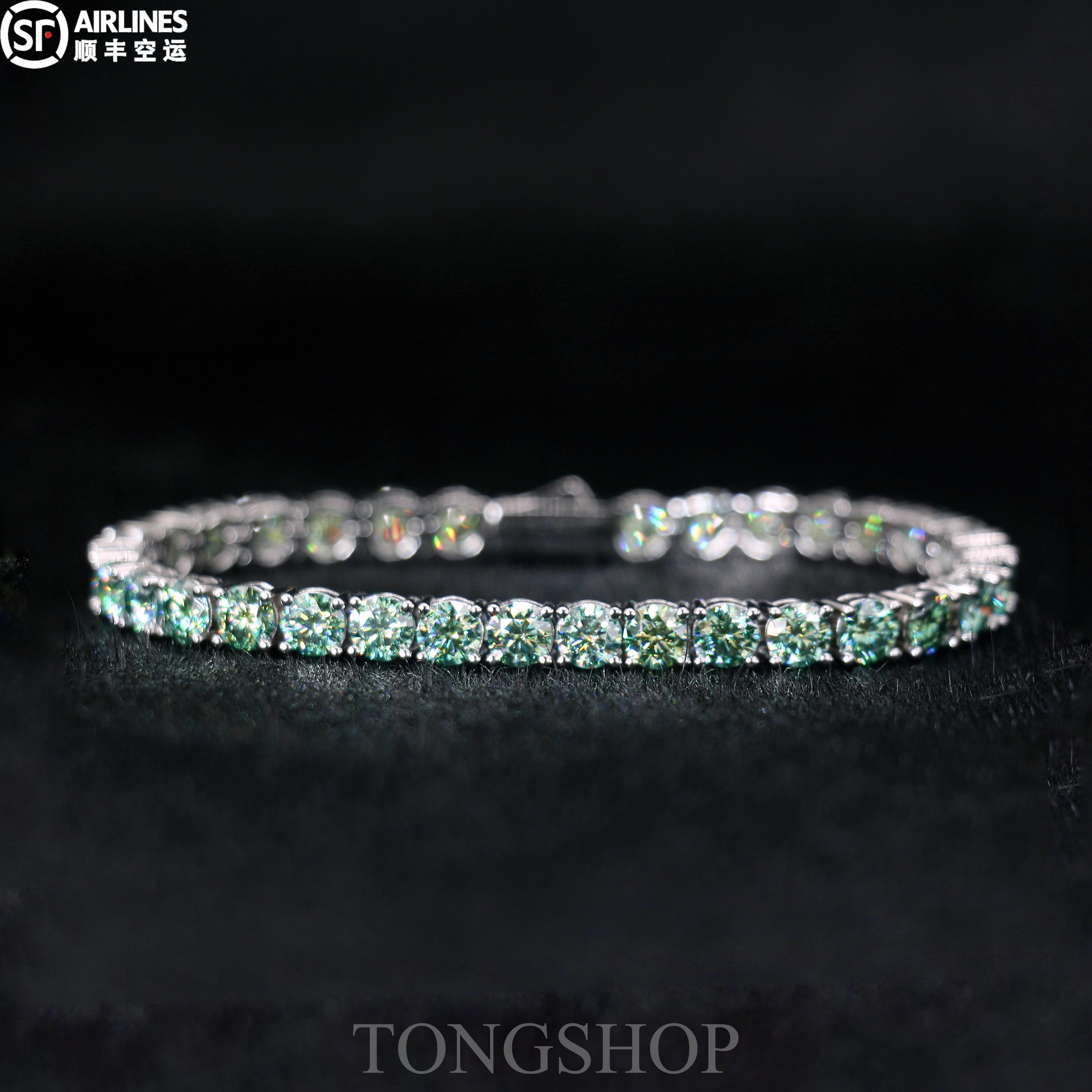 925银莫桑石手链 TONGSHOP 925银莫桑钻 5mm冰蓝湖水绿网球手链