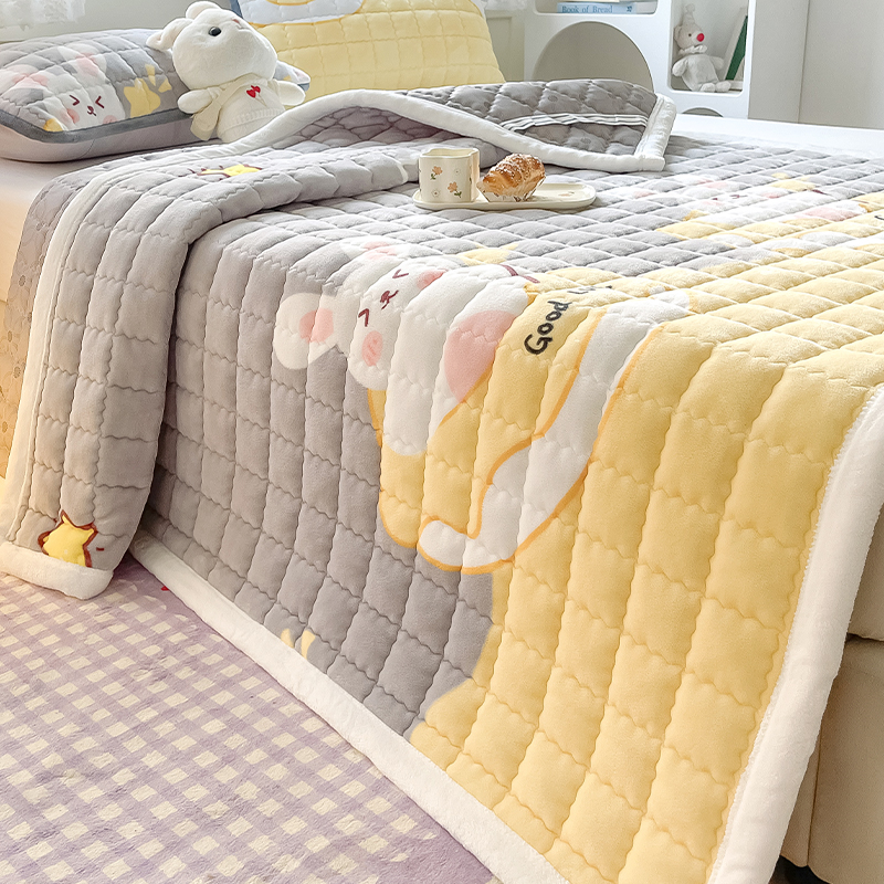 牛奶绒床盖单件加厚款防滑不跑不滑床单人家用珊瑚加绒家用夹棉毯