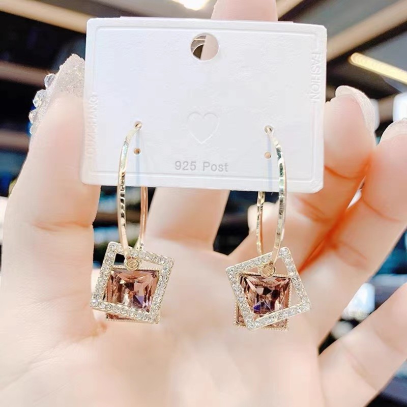 铜合金耳饰 新款时尚轻奢方块气质圈圈耳环A8246