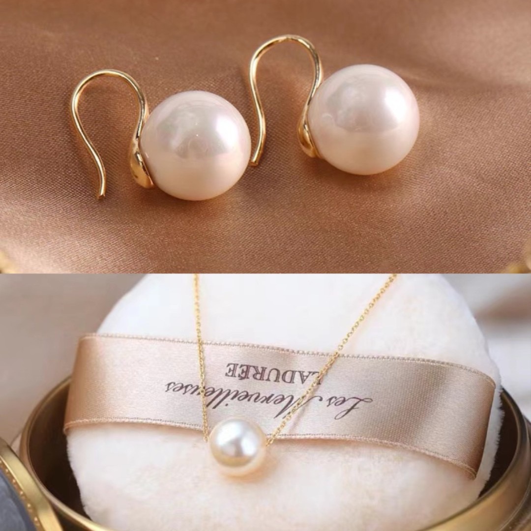 铜合金耳饰 百搭项链+轻奢耳环简约白色珠珠耳环7530-0190套