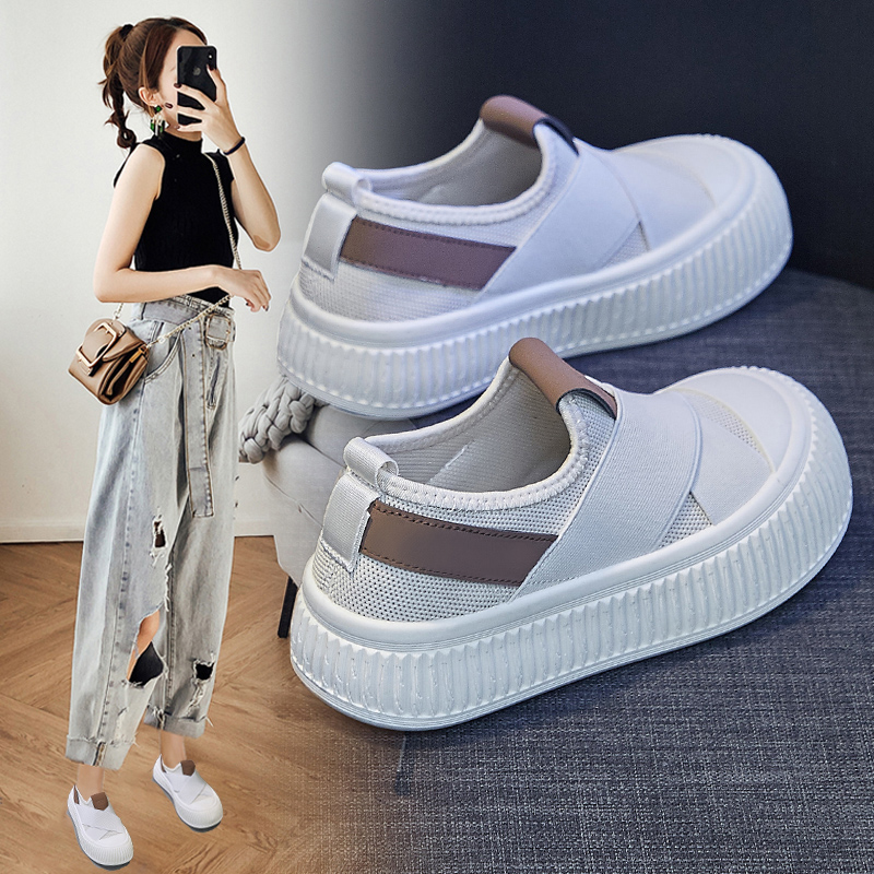 透气软底帆布鞋女2025春季网红百搭厚底网面休闲鞋板鞋小白鞋6916