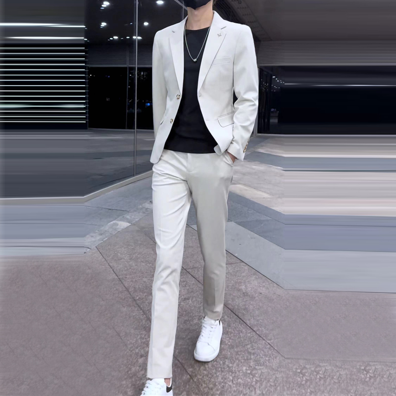 秋冬休闲西装男套装痞帅西服免烫商务青年男士修身潮流结婚西服男