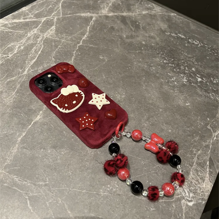 INS酒红kt猫豹纹适用苹果16promax手机壳iphone15pro卡通14pro女