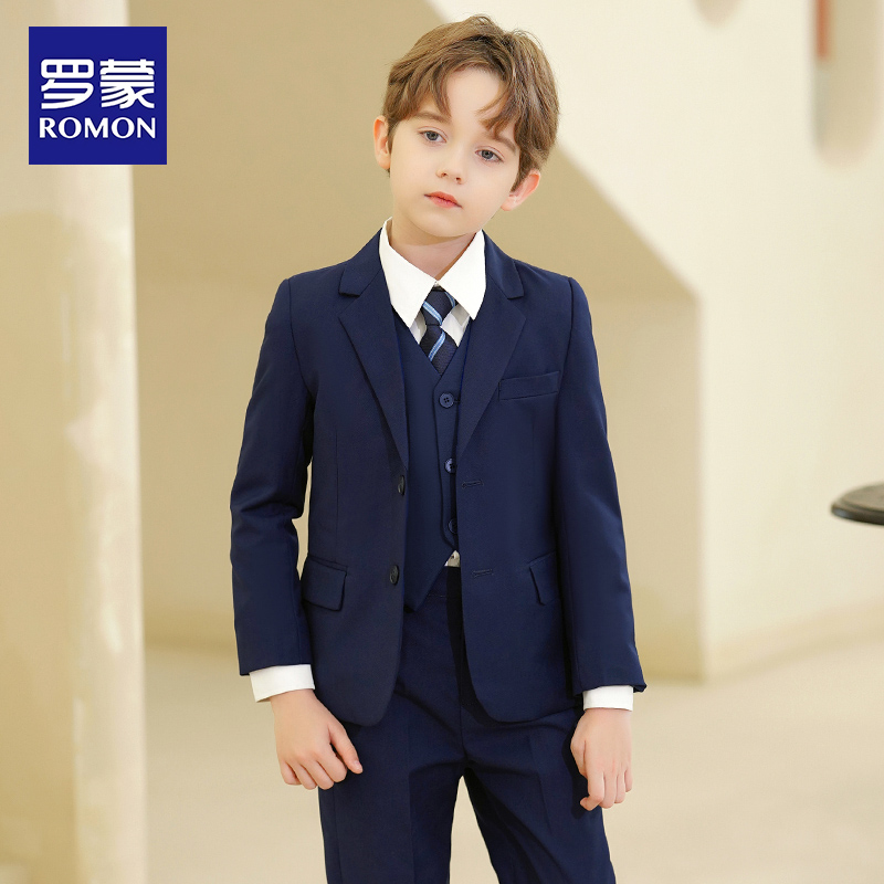 罗蒙儿童西装套装男童礼服背带英伦钢琴演出服帅气男孩西服