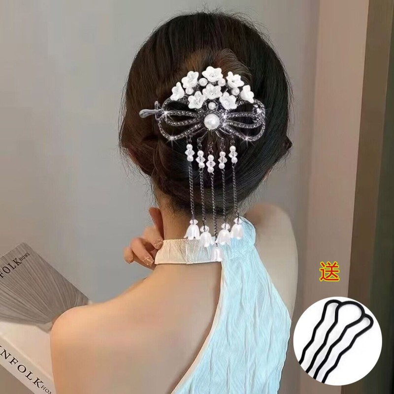 哈韩宅物流苏花朵扭扭夹百搭发夹后脑盘发发夹【送4齿插梳】