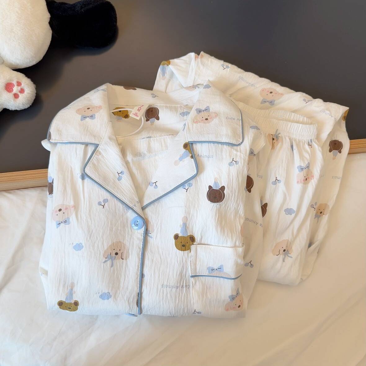 小狗小熊甜美风云朵棉睡衣女士套装家居服加肥加大码240斤可外穿