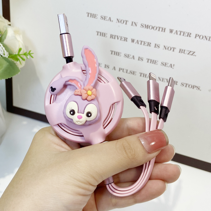 三拖一数据线三合一充电线适用于华为苹果数据线安卓伸缩快充车载