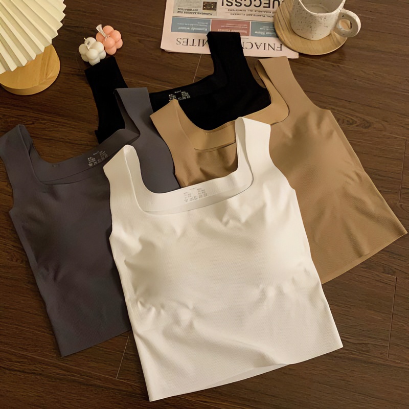 夏季气质方领背心女无痕冰丝吊带带胸垫修身内搭抹胸上衣外穿百搭