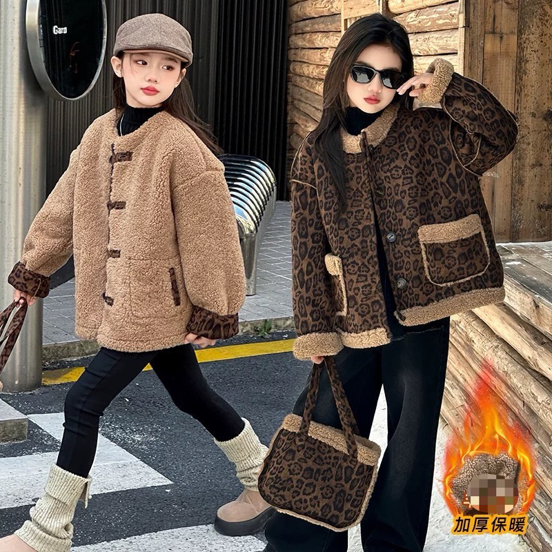 （一件衣服两种穿搭）2024秋冬潮酷韩系豹纹两面穿加绒加厚夹克外套