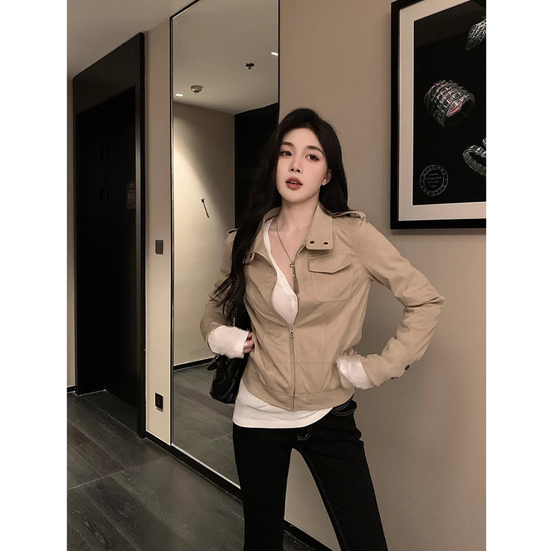 时尚穿搭秋季英伦工装风长袖短款小众显瘦百搭夹克女士上衣裤子