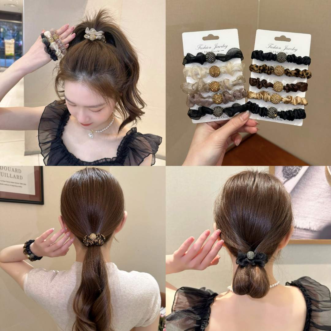 初尚9.9M/5根春季新款球球高弹褶皱闪光网纱发圈头绳