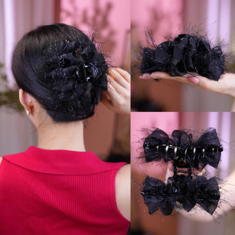 诗泊雅网红蝴蝶结发夹季羽毛发夹小众设计高级感抓夹