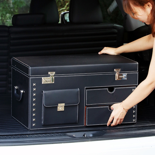 高档密码锁收纳箱汽车后备箱储物箱置物箱整理箱多功能汽车收纳箱