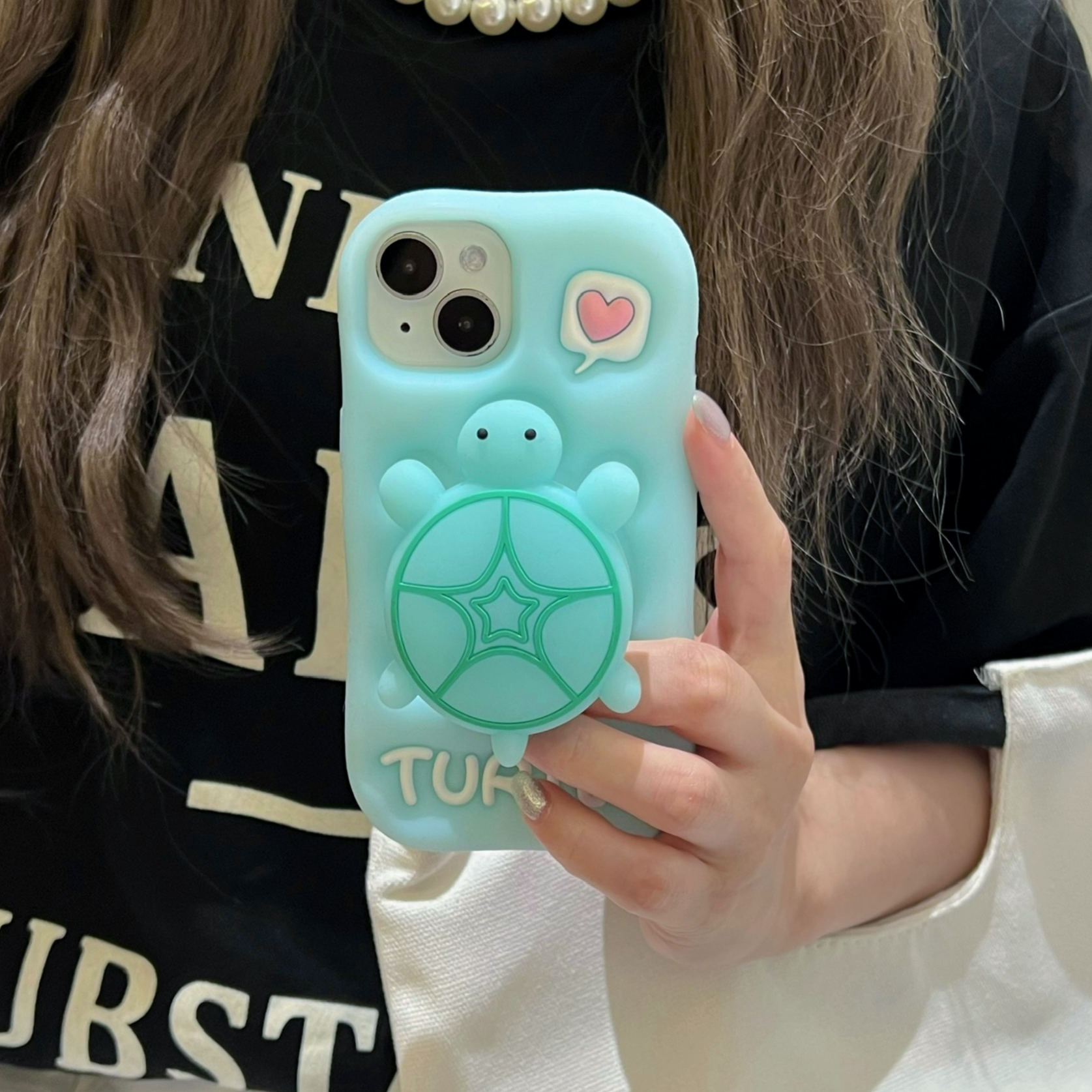 适用苹果华为|全红同款夜光乌龟支架婵宝卡通iPhone17p硅胶手机壳