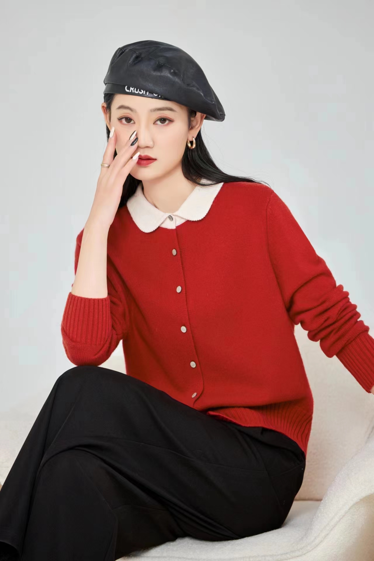 G-9040 长袖针织开衫100%进口美丽诺羊毛 针织羊毛衫 百搭羊毛衫