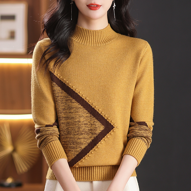 加厚毛衣半高领圆领上衣百搭拼色厚款加厚时尚打底衫宽松长袖冬季