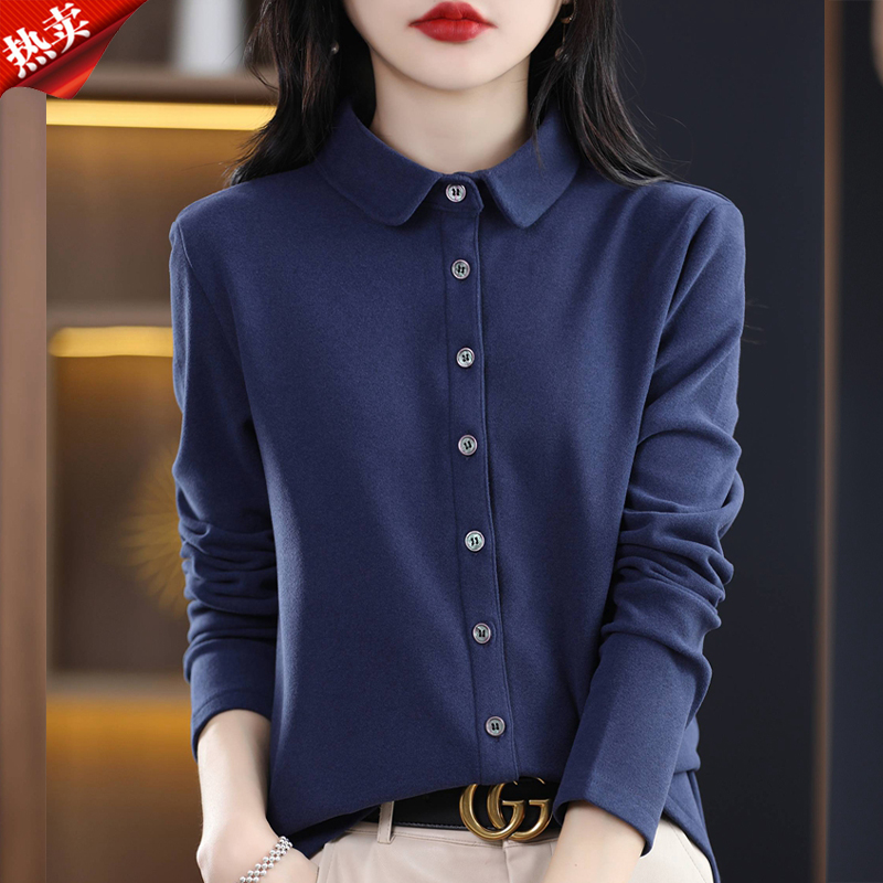时尚品牌正品通勤百搭保暖内搭打底衬衣磨毛上衣法式德绒衬衫女装