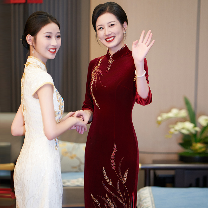 高贵喜冬季婚宴装礼服气质年轻女方妈妈婚礼旗袍喜服平时可穿春秋