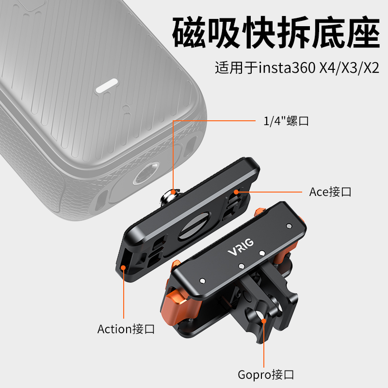 适配影石Insta360AceProX5/X4/X3/DJIAction 4/3磁吸快拆套件