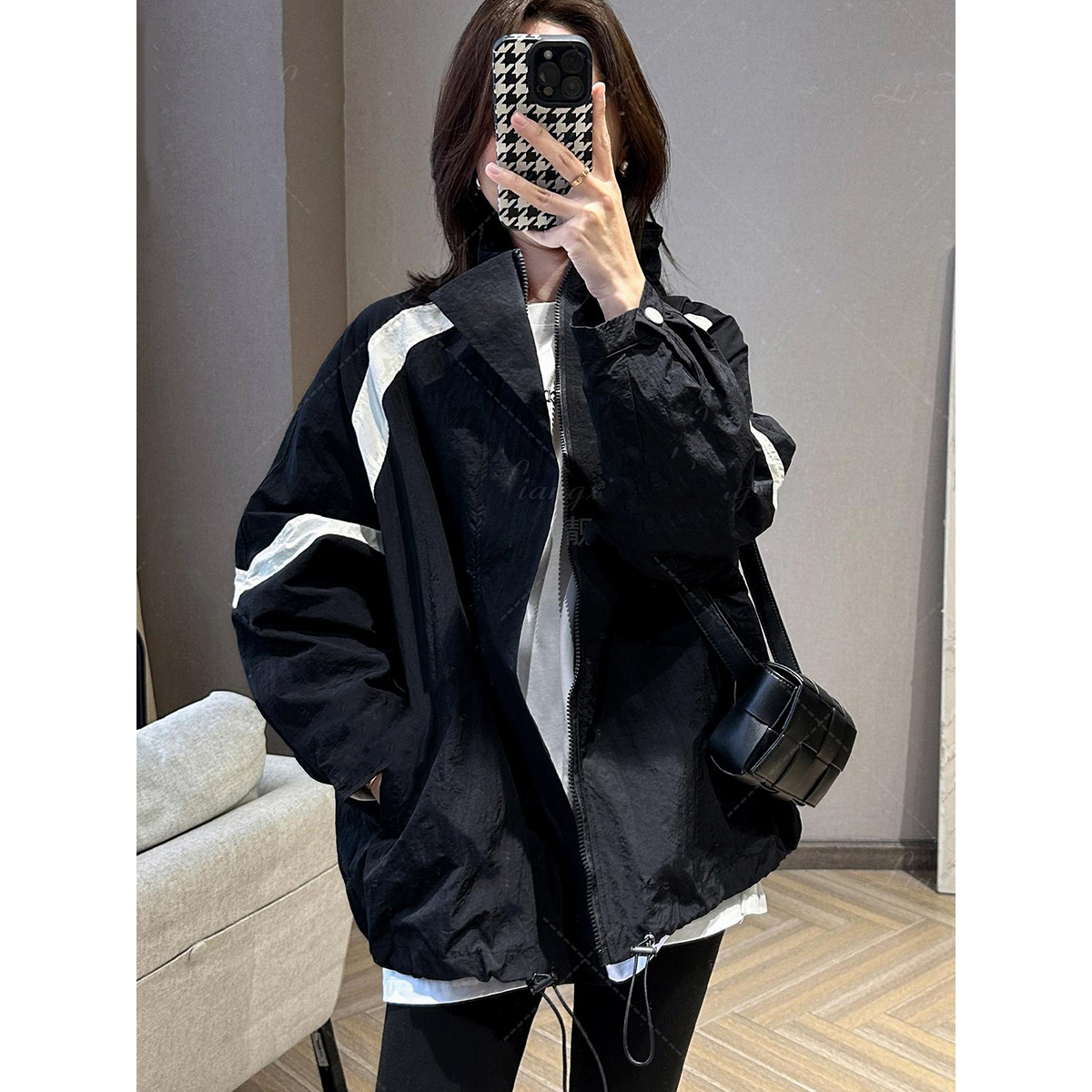 休闲宽松慵懒风棒球服外套女春秋新款运动冲锋衣韩版黑色夹克上衣