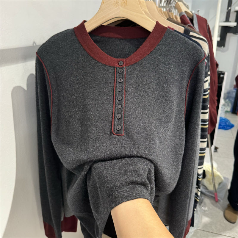 2024秋季新款针织衫女款拼色圆领长袖别致高级感时尚气质上衣