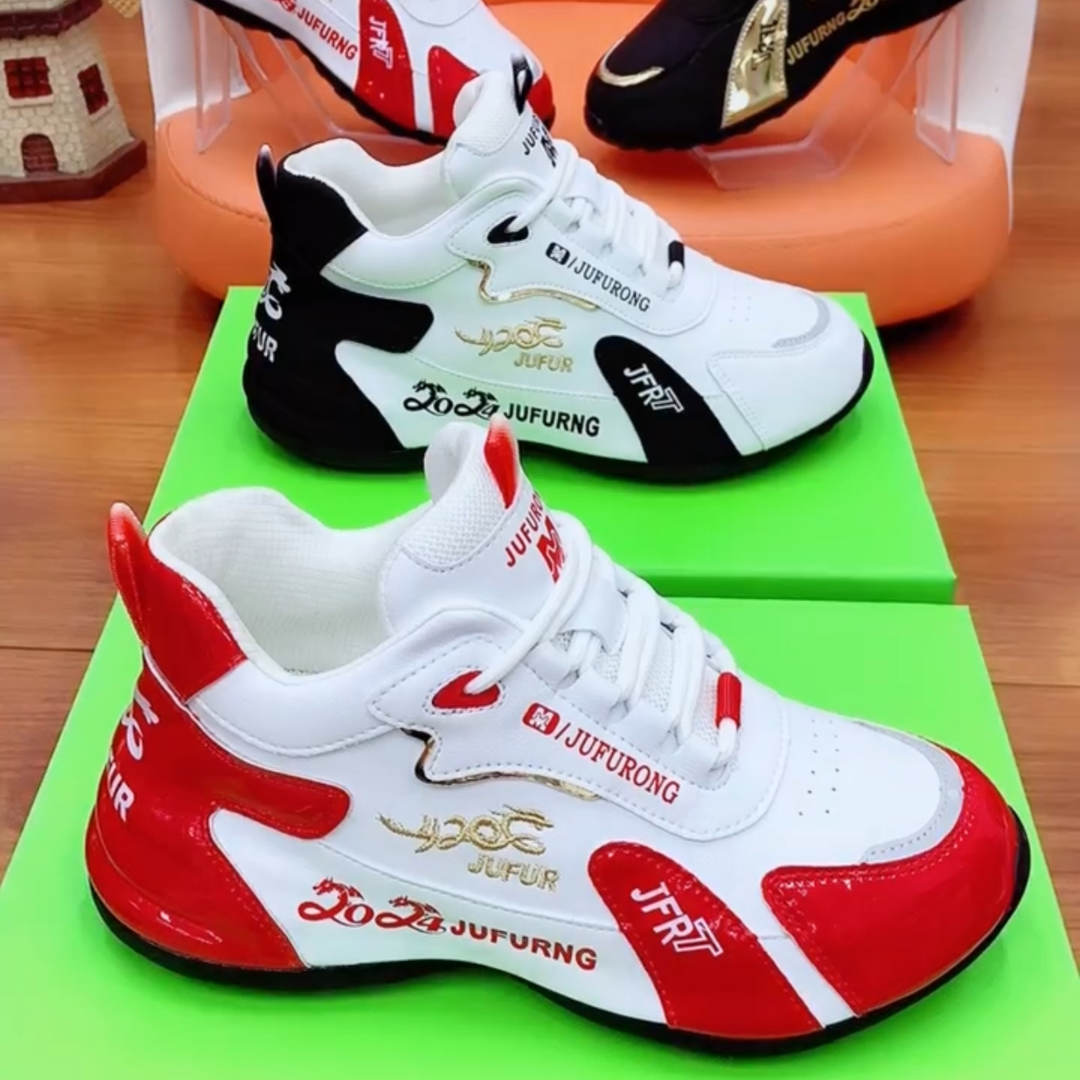 2025秋冬全皮刺绣情侣皮蓬老爹鞋时尚百搭软底舒适网面休闲鞋男女