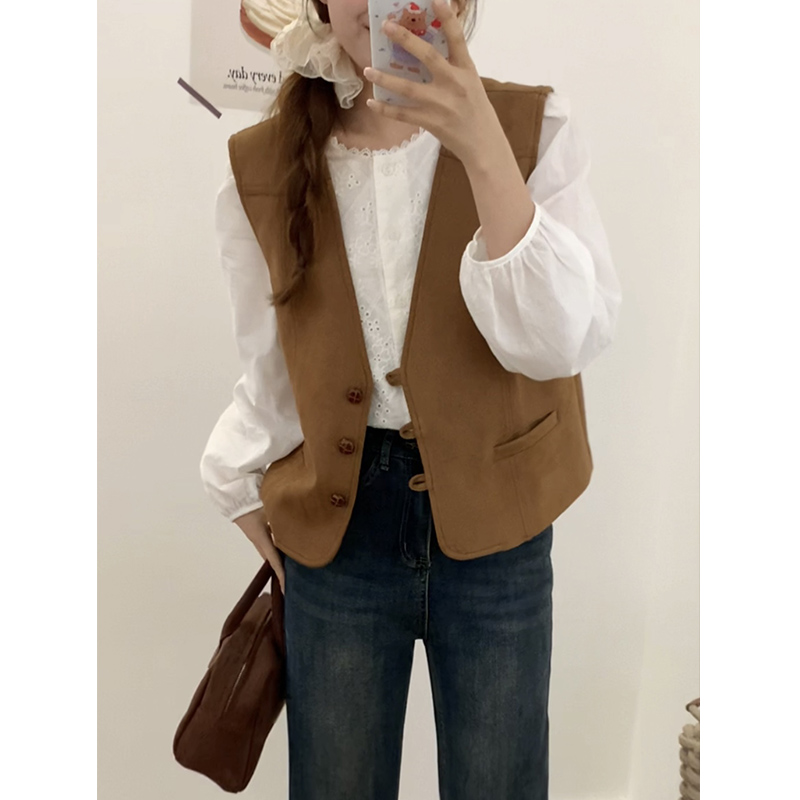 2025秋季百搭复古叠穿马甲气质背心女V领百搭休闲短款马夹外套