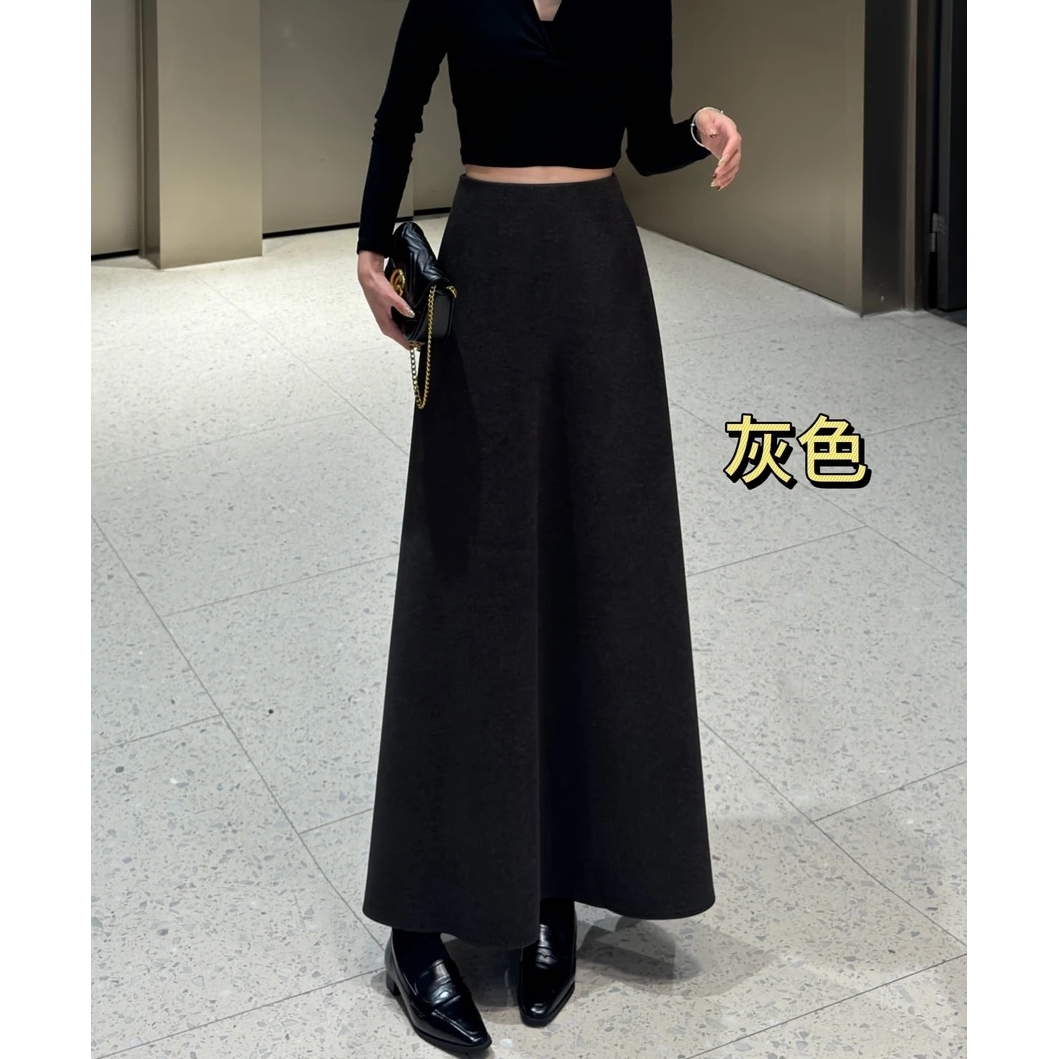 秋冬新款高腰显瘦极简A字长裙时尚气质百搭休闲毛尼半身裙