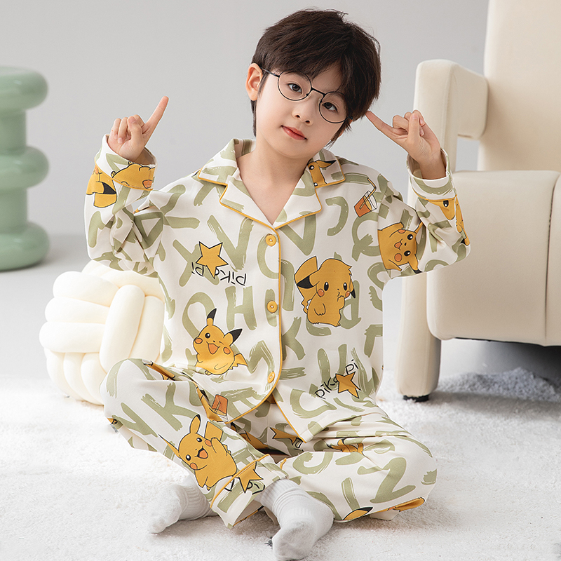 儿童睡衣春秋季卡通青少年纯棉吸汗长袖宝宝帅气中大童家居服套装
