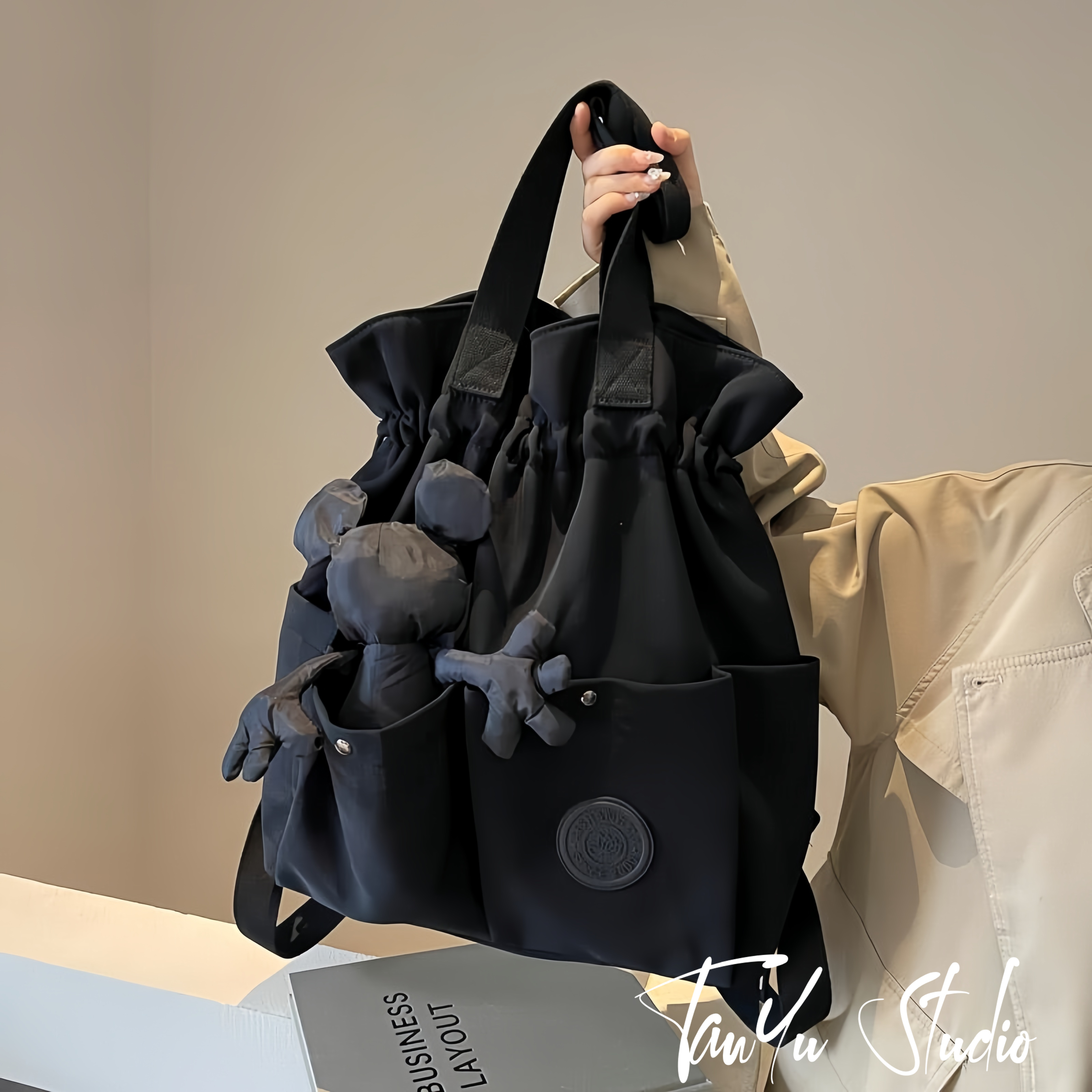 探屿时尚轻便双肩包女2024新款大容量短途旅行包大学生百搭手提袋