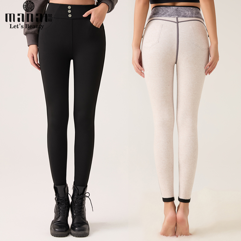 MANAI/曼爱闪貂绒高腰修身弹力秋冬显瘦加绒保暖紧身小黑裤7701
