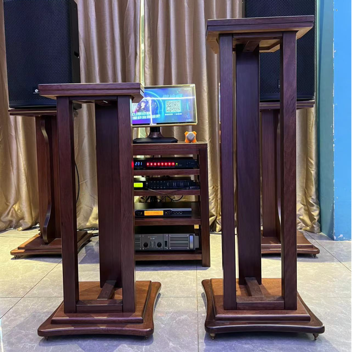 居家好物 红木胡桃木别墅客厅音箱音响支撑架（10/12/15吋K歌音箱）